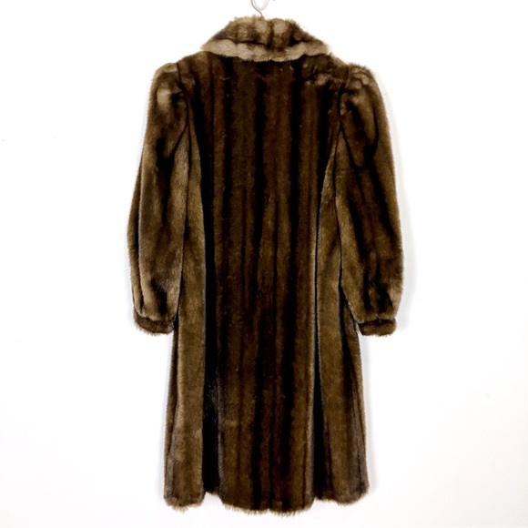 Vintage faux fur mink coat medium brown vegan classic mink tails tassels trench - Picture 2 of 12